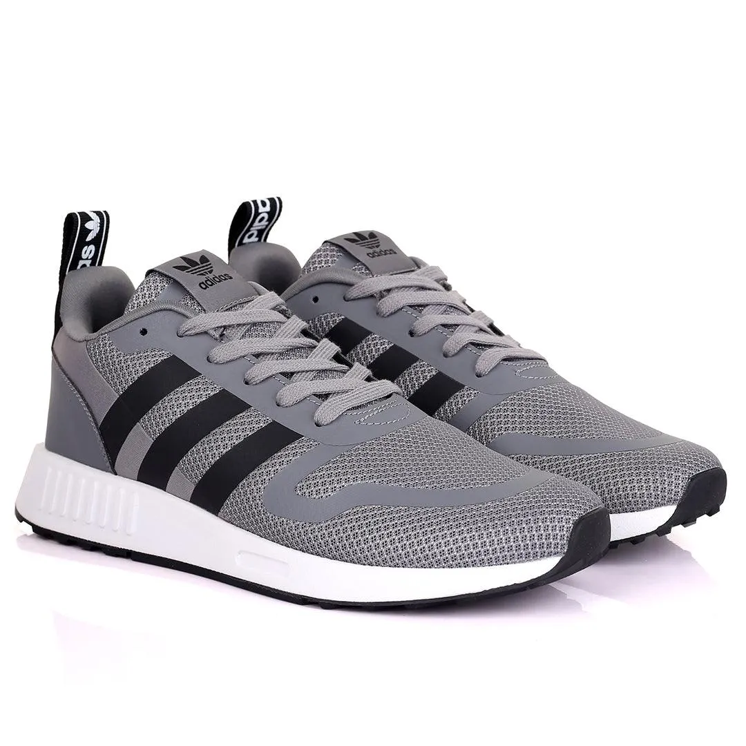 AD Comfy Grey With Black Stripes And White Sole Lace Up Designed Sneakers