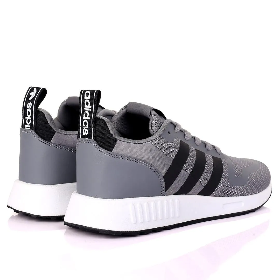 AD Comfy Grey With Black Stripes And White Sole Lace Up Designed Sneakers