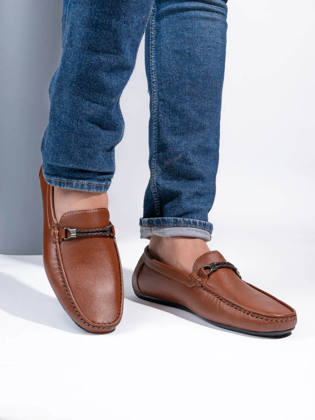 Alberto Torresi Tan Burnish With TPR Sole Loafers For Men