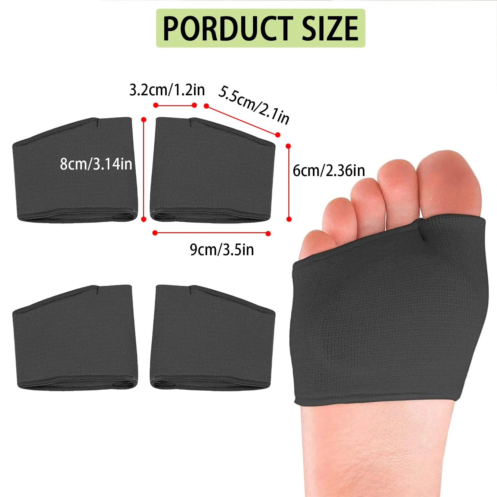 AMIJOUX 4Pcs Metatarsal Sleeve Pads Forefoot Gel Sole Pads of Soft Fabric Foot Sleeve for Woman and Man Fabric Forefoot Cushions to Prevent Pain Relief（Black）