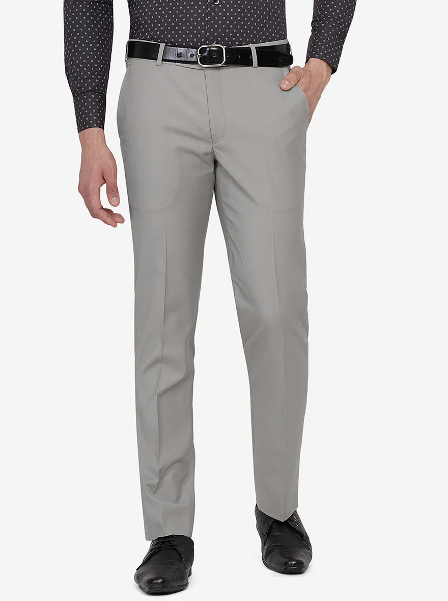 Ash Grey Solid Slim Fit Formal Trouser | Greenfibre