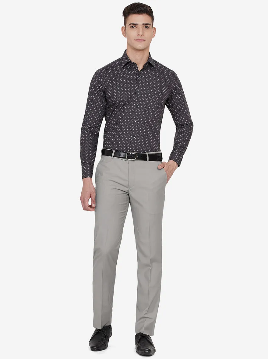 Ash Grey Solid Slim Fit Formal Trouser | Greenfibre