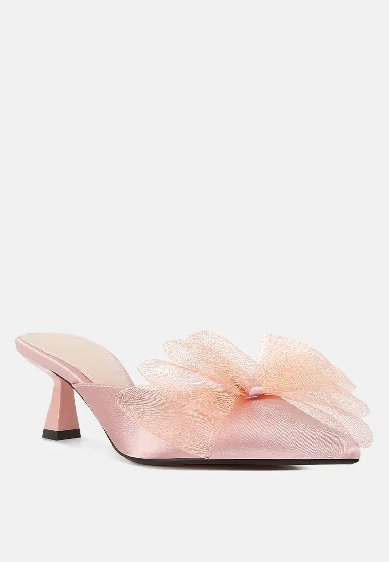 Asma Organza Bow Embellished Satin Mules