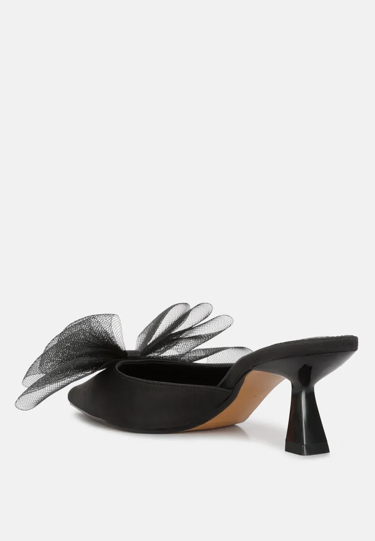 Asma Organza Bow Embellished Satin Mules