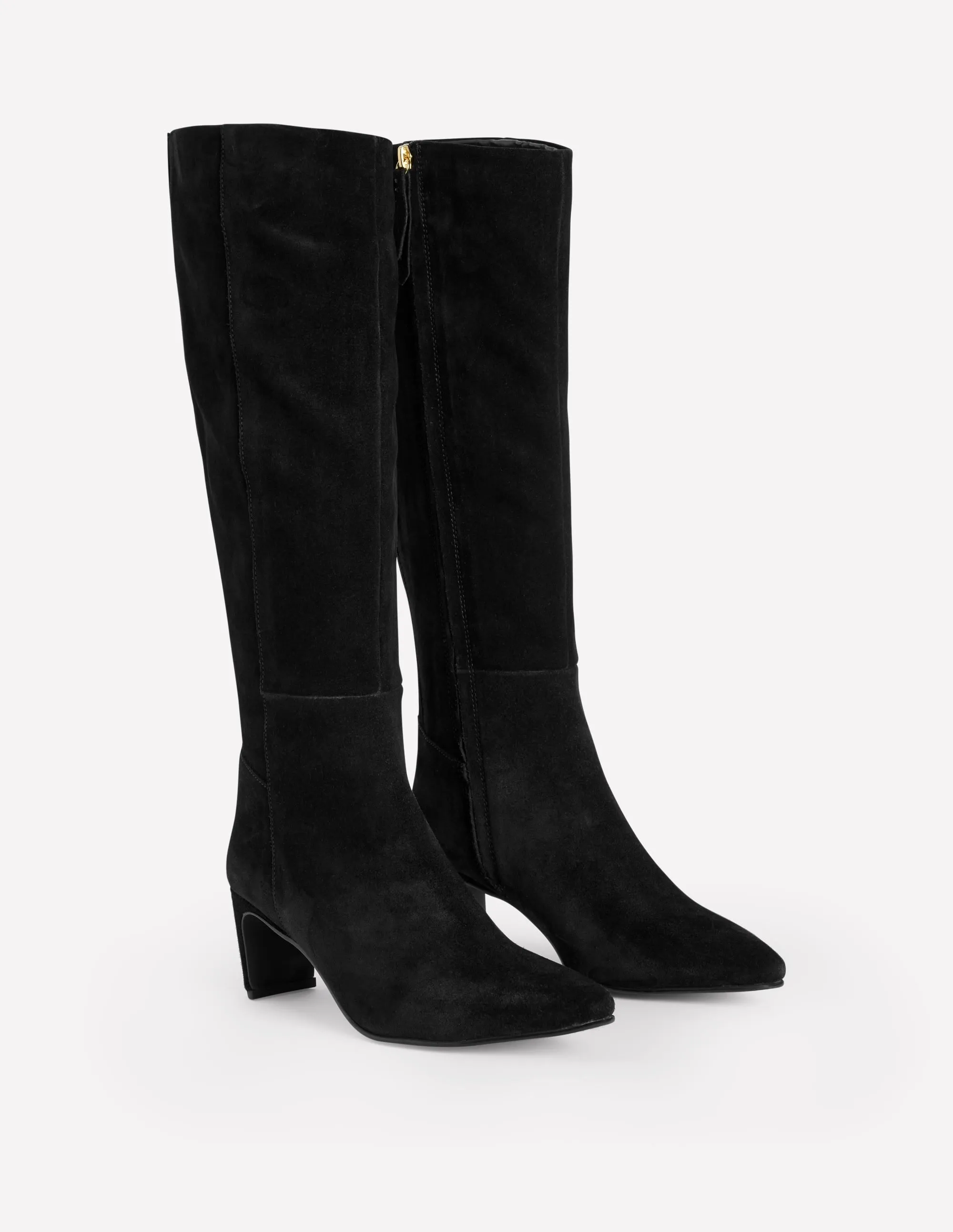 Back Panel Heeled Knee Boot-Black