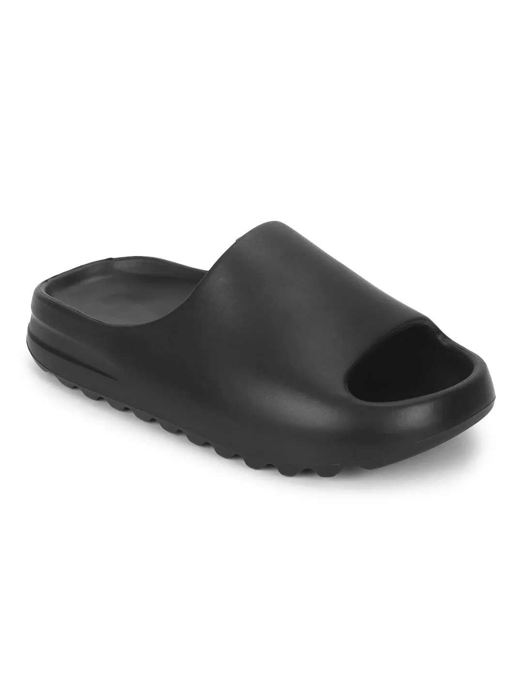 Black PU Open Toe Slip Ons (TC-RS3091-BLK)