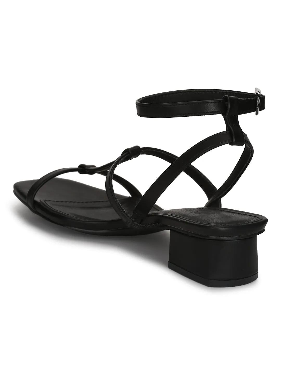 Black PU Thin Strappy Ankle Strap Sandals