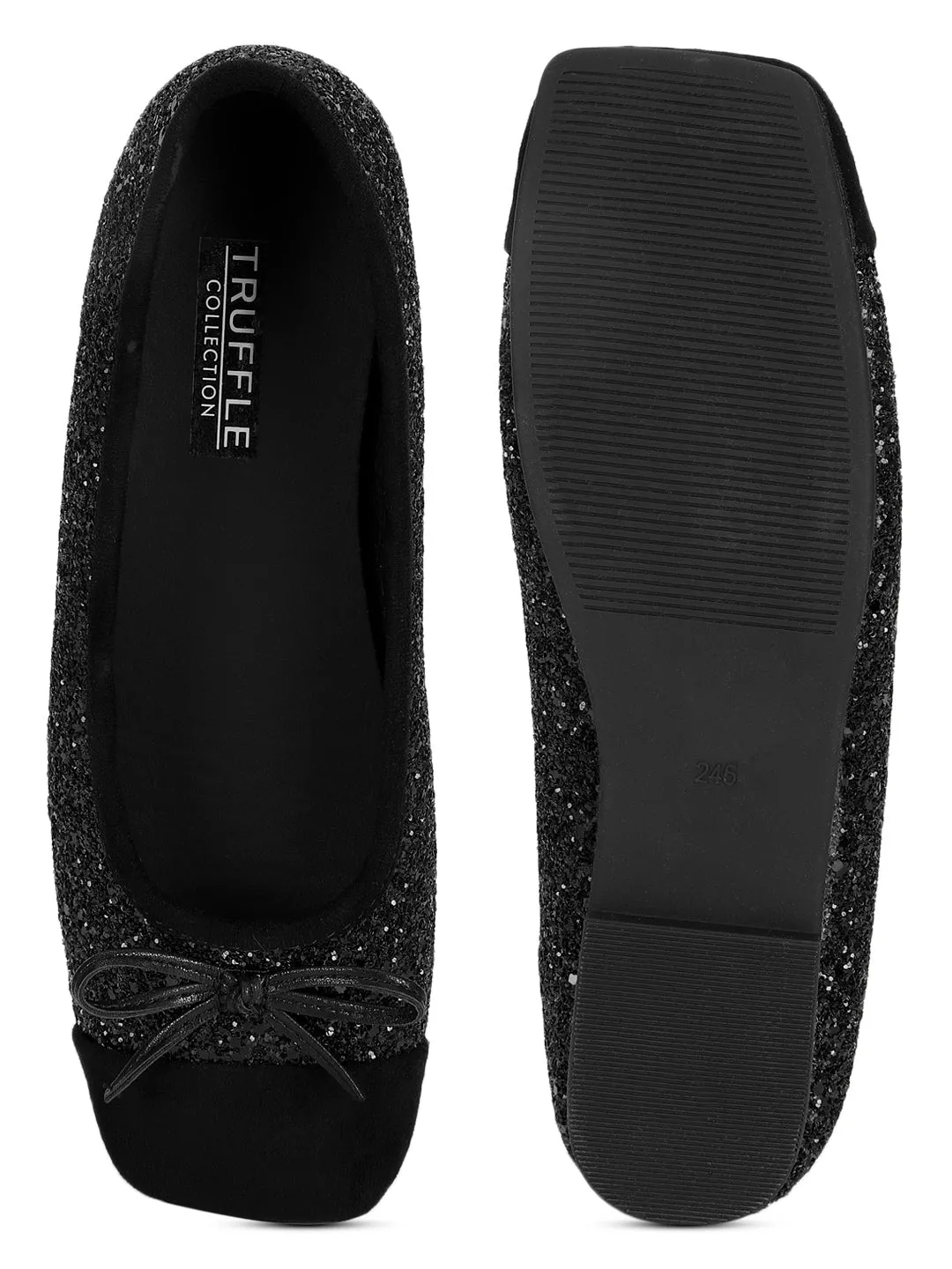 Black Suede Embellished Ballerina (TC-RS3645-BLK)