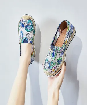 Blue Breathable Mesh Stylish Splicing Embroidery Flat Shoes LY4361