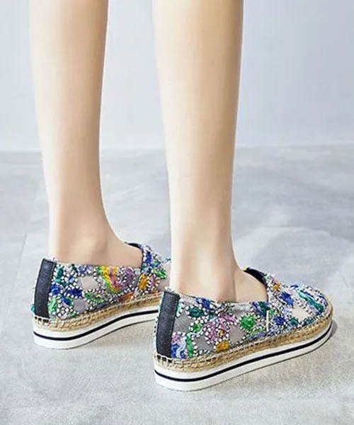 Blue Breathable Mesh Stylish Splicing Embroidery Flat Shoes LY4361