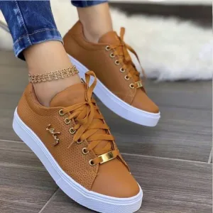 Breathable Lace Up Women Flat Sneakers - Shoes for Girls