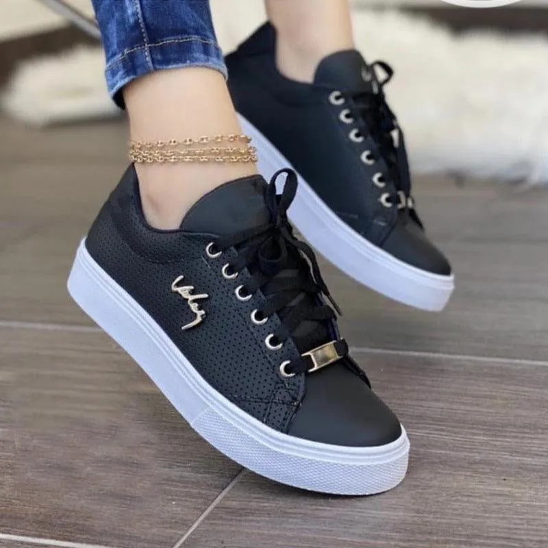 Breathable Lace Up Women Flat Sneakers - Shoes for Girls