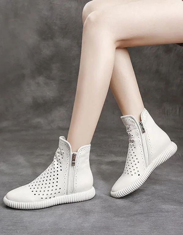 Breathable Summer Retro Leather Hollow Boots