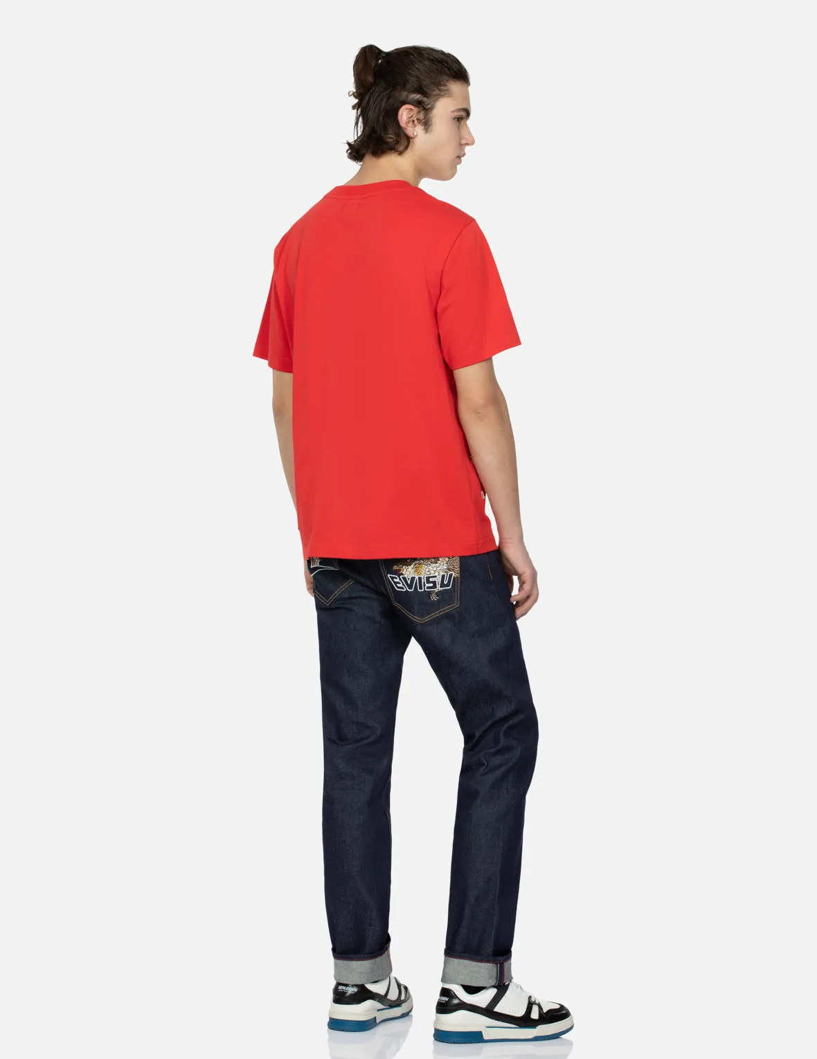 Brocade Kamon and Seagull Embroidery Slim-Fit Jeans #2010