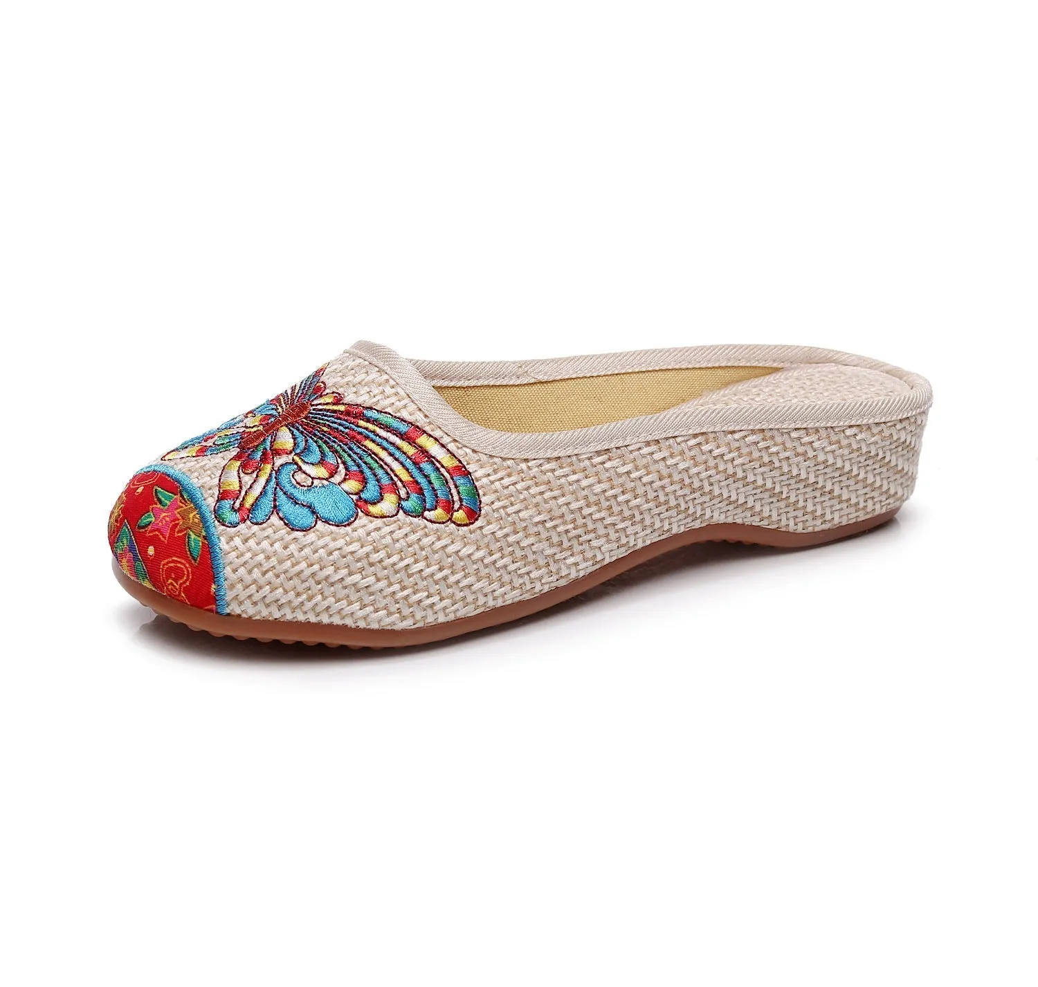 Butterfly cloth shoes ladies casual summer walking, shopping tourism, cow tendon bottom slippers