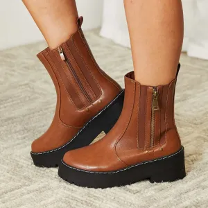 Chestnut Brown Side Zip Platform Boots