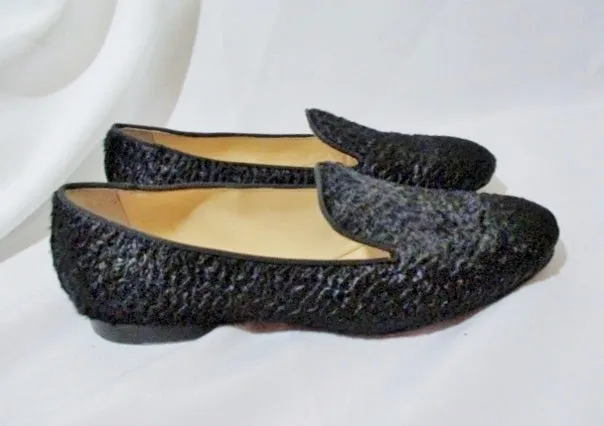 CHRISTIAN LOUBOUTIN FLAT PONY SHOE 36.5 / 6 BLACK ASTRAKAN Loafer