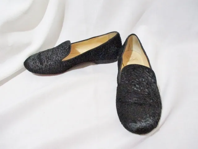 CHRISTIAN LOUBOUTIN FLAT PONY SHOE 36.5 / 6 BLACK ASTRAKAN Loafer