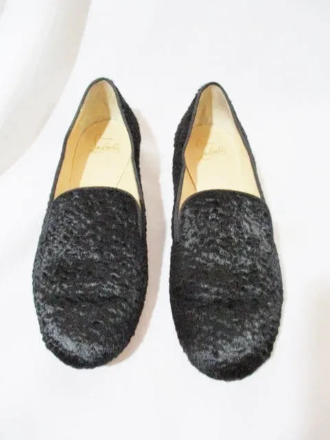 CHRISTIAN LOUBOUTIN FLAT PONY SHOE 36.5 / 6 BLACK ASTRAKAN Loafer