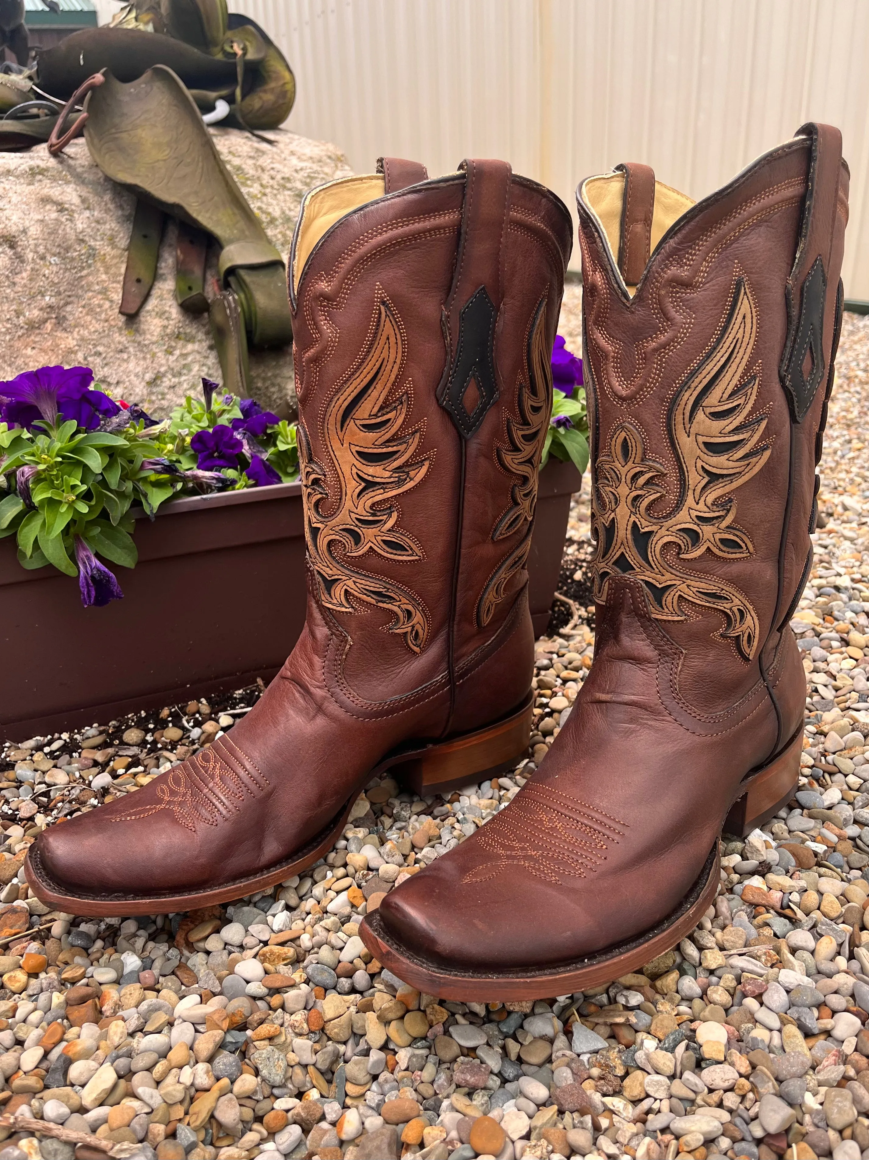 Corral Men's Brown Overlay Square Toe Cowboy Boots C4022