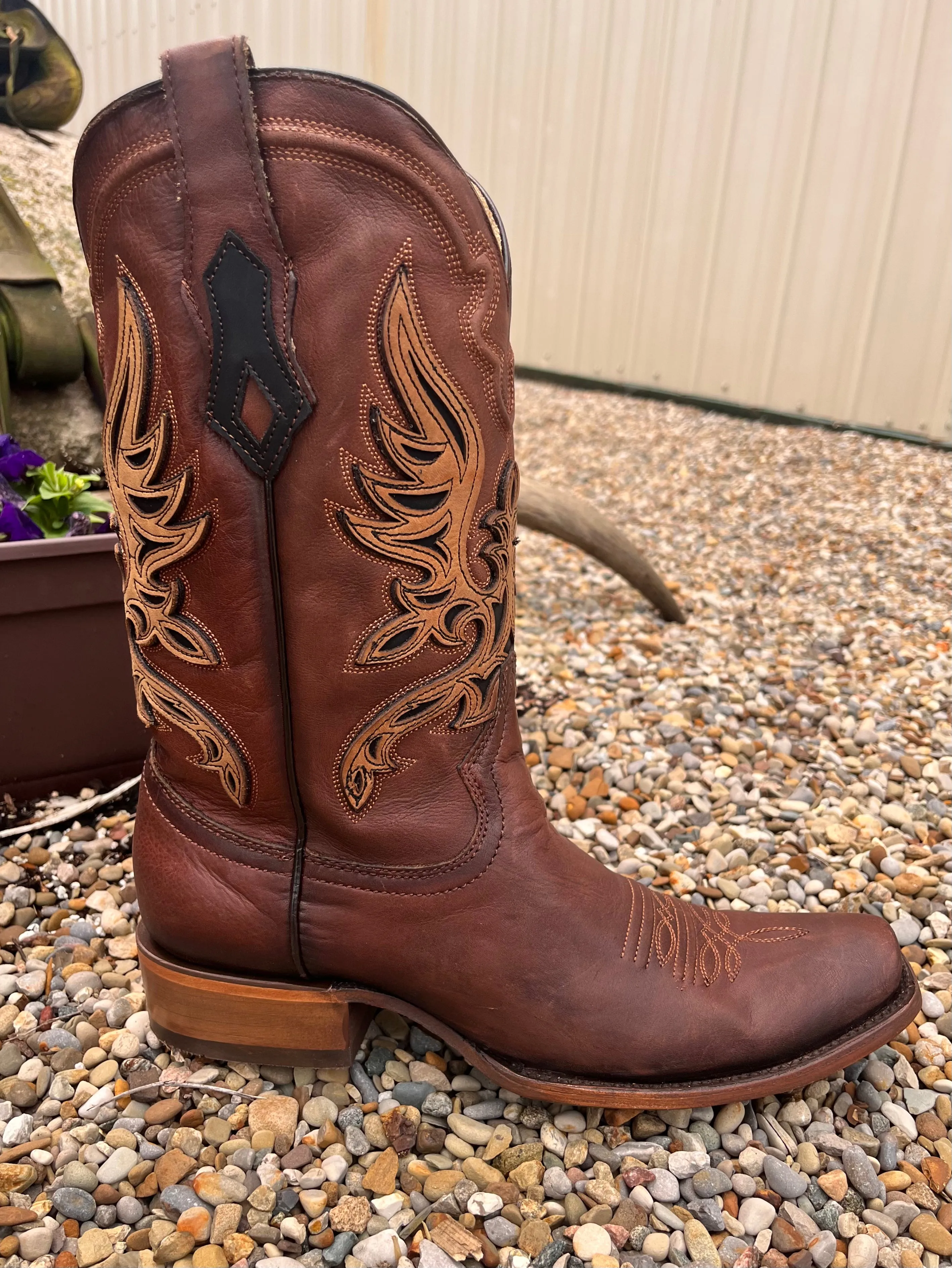 Corral Men's Brown Overlay Square Toe Cowboy Boots C4022