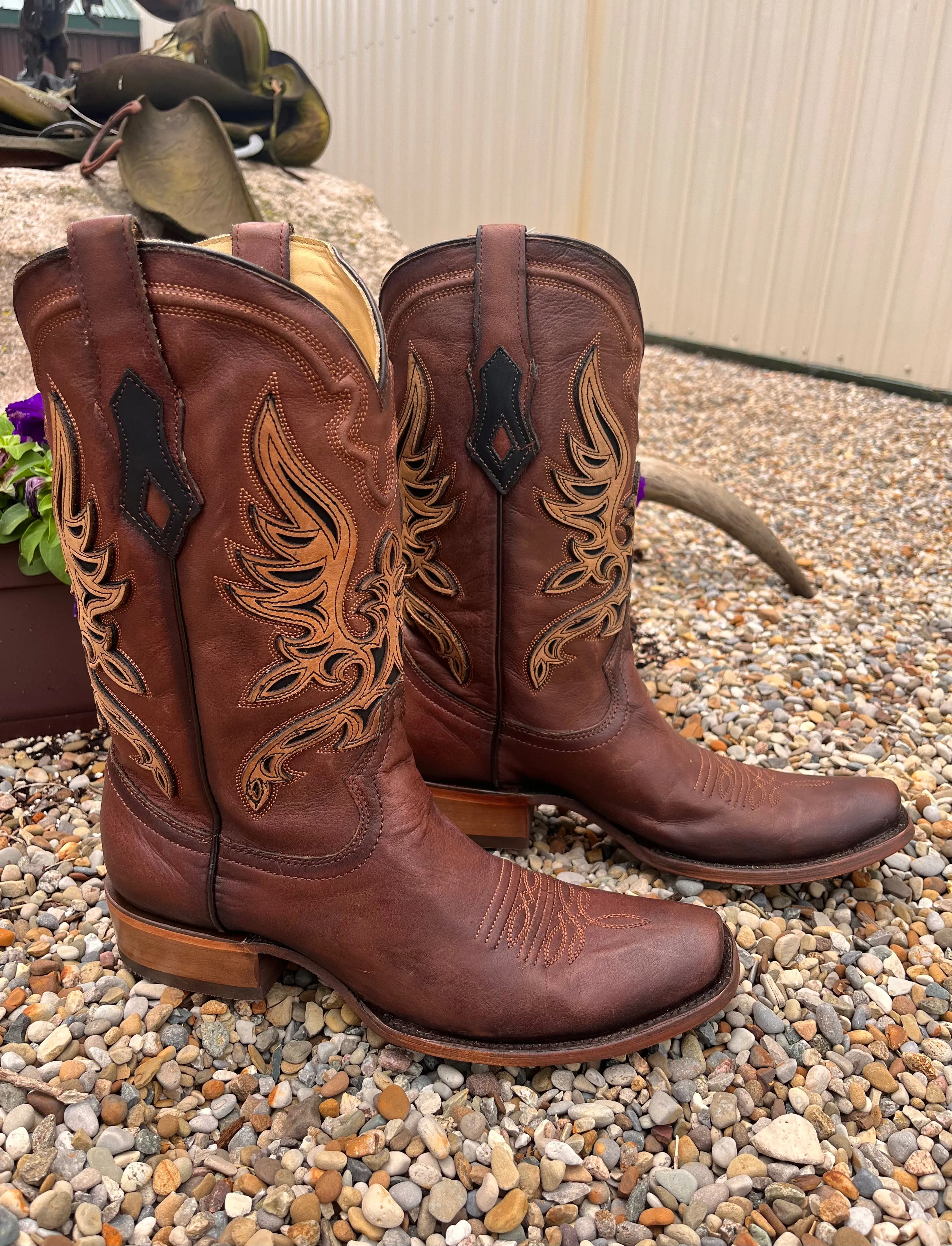 Corral Men's Brown Overlay Square Toe Cowboy Boots C4022