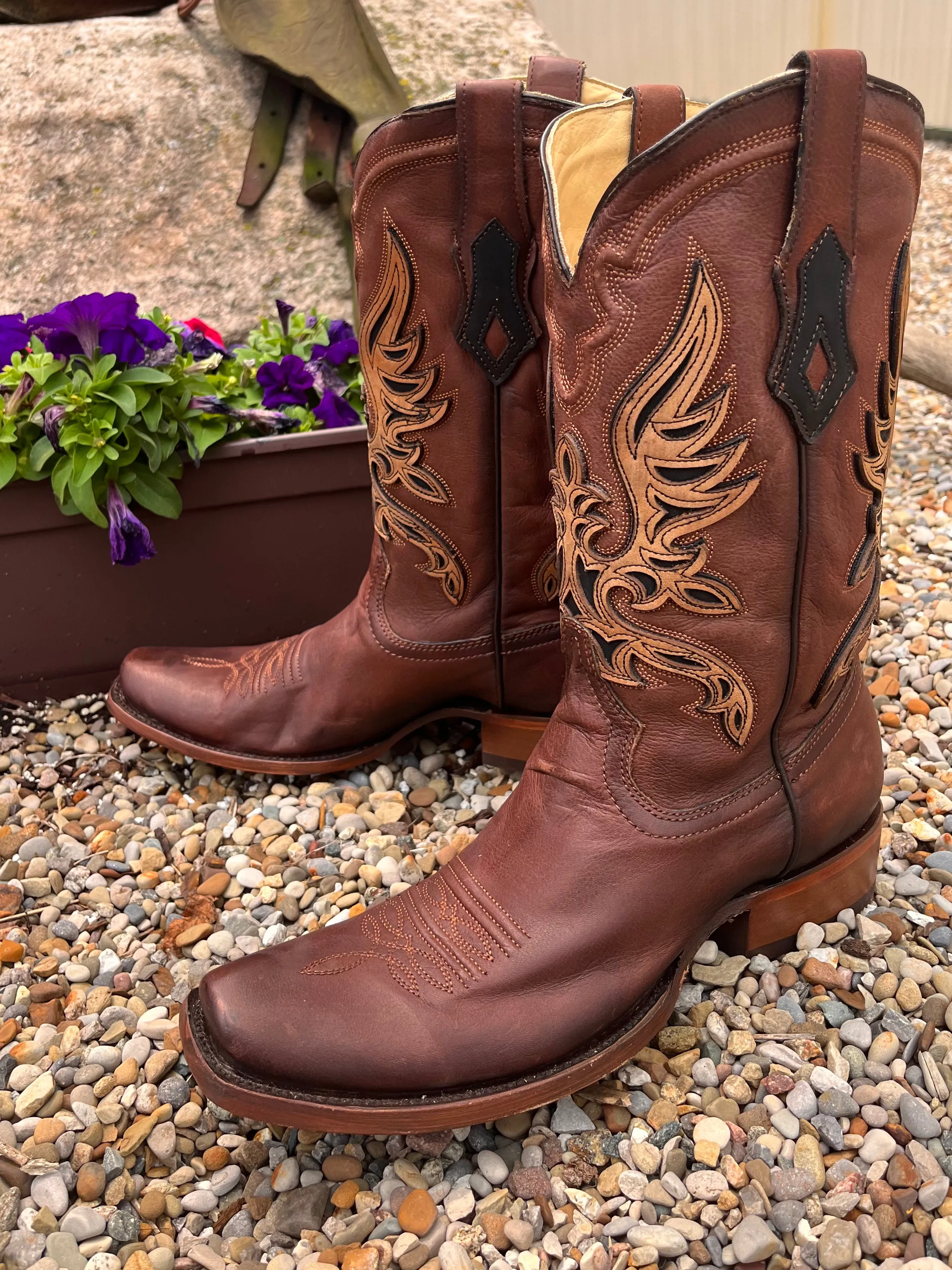 Corral Men's Brown Overlay Square Toe Cowboy Boots C4022