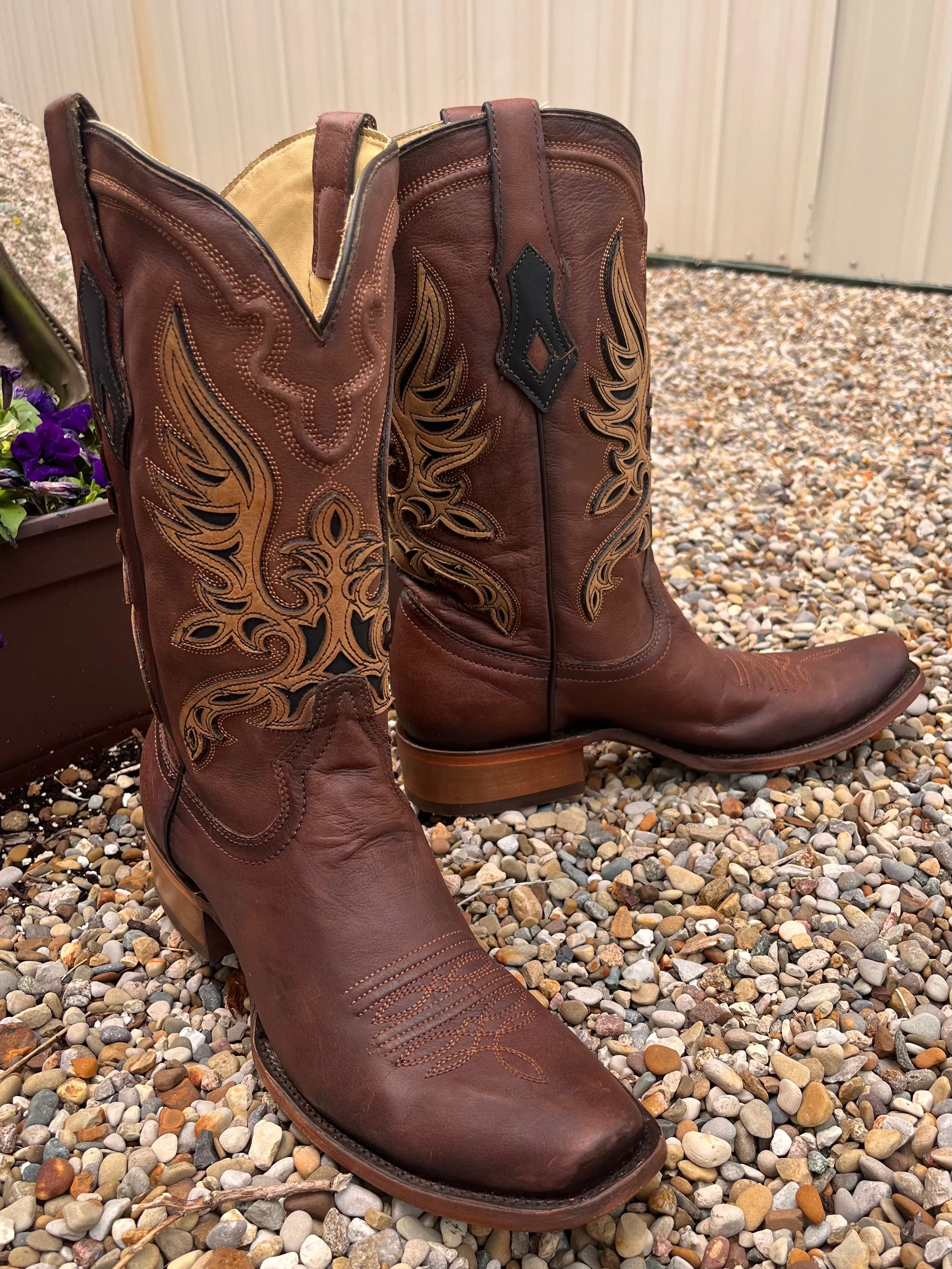 Corral Men's Brown Overlay Square Toe Cowboy Boots C4022