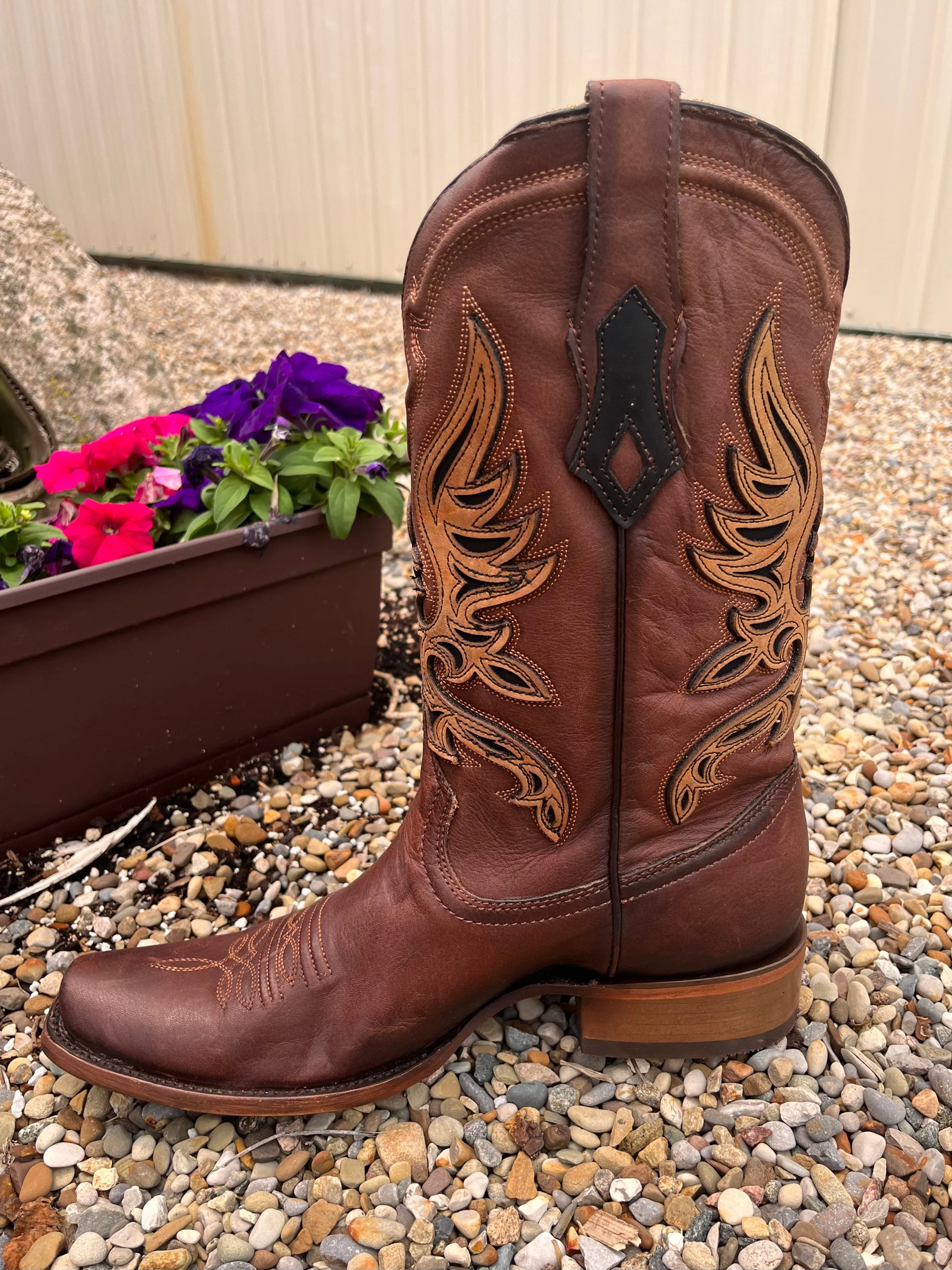 Corral Men's Brown Overlay Square Toe Cowboy Boots C4022