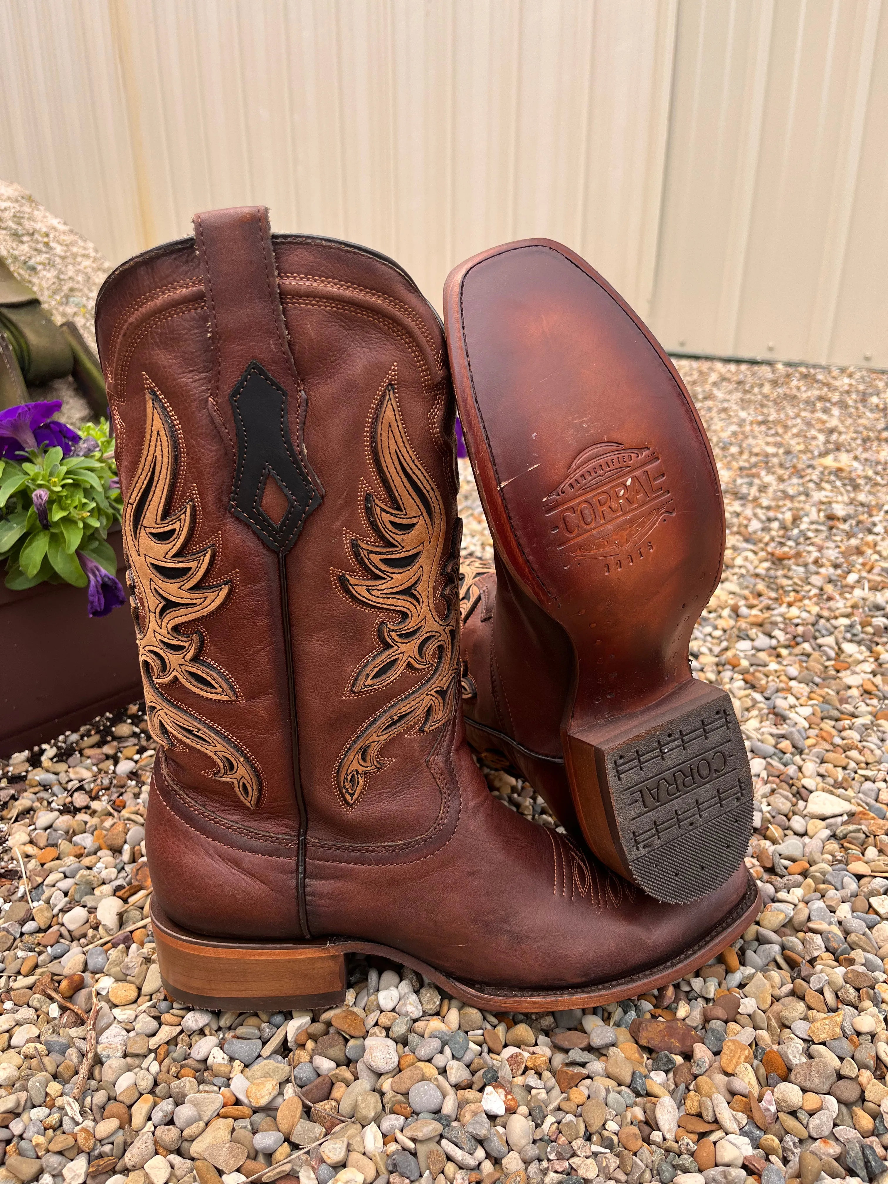 Corral Men's Brown Overlay Square Toe Cowboy Boots C4022