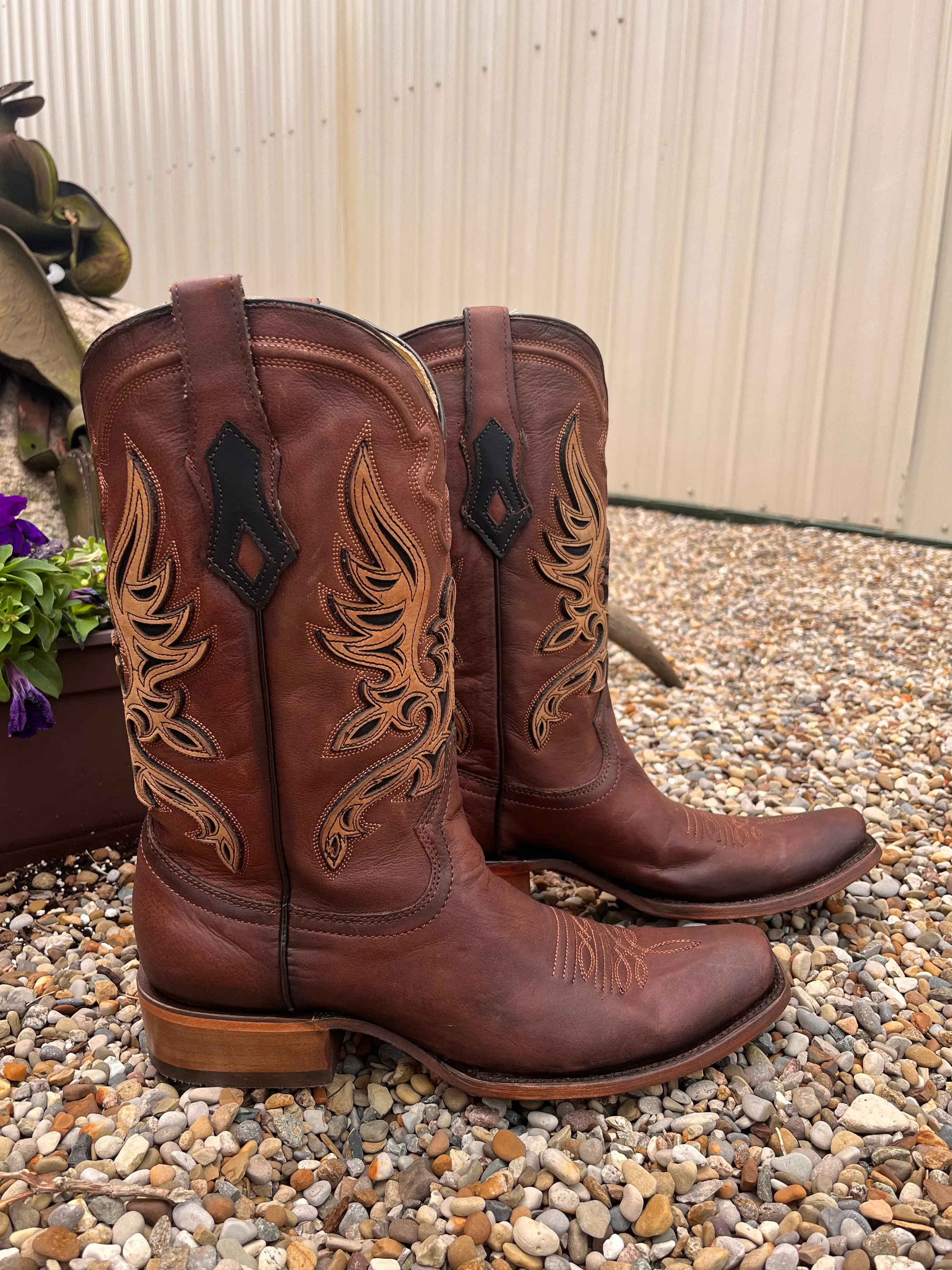 Corral Men's Brown Overlay Square Toe Cowboy Boots C4022