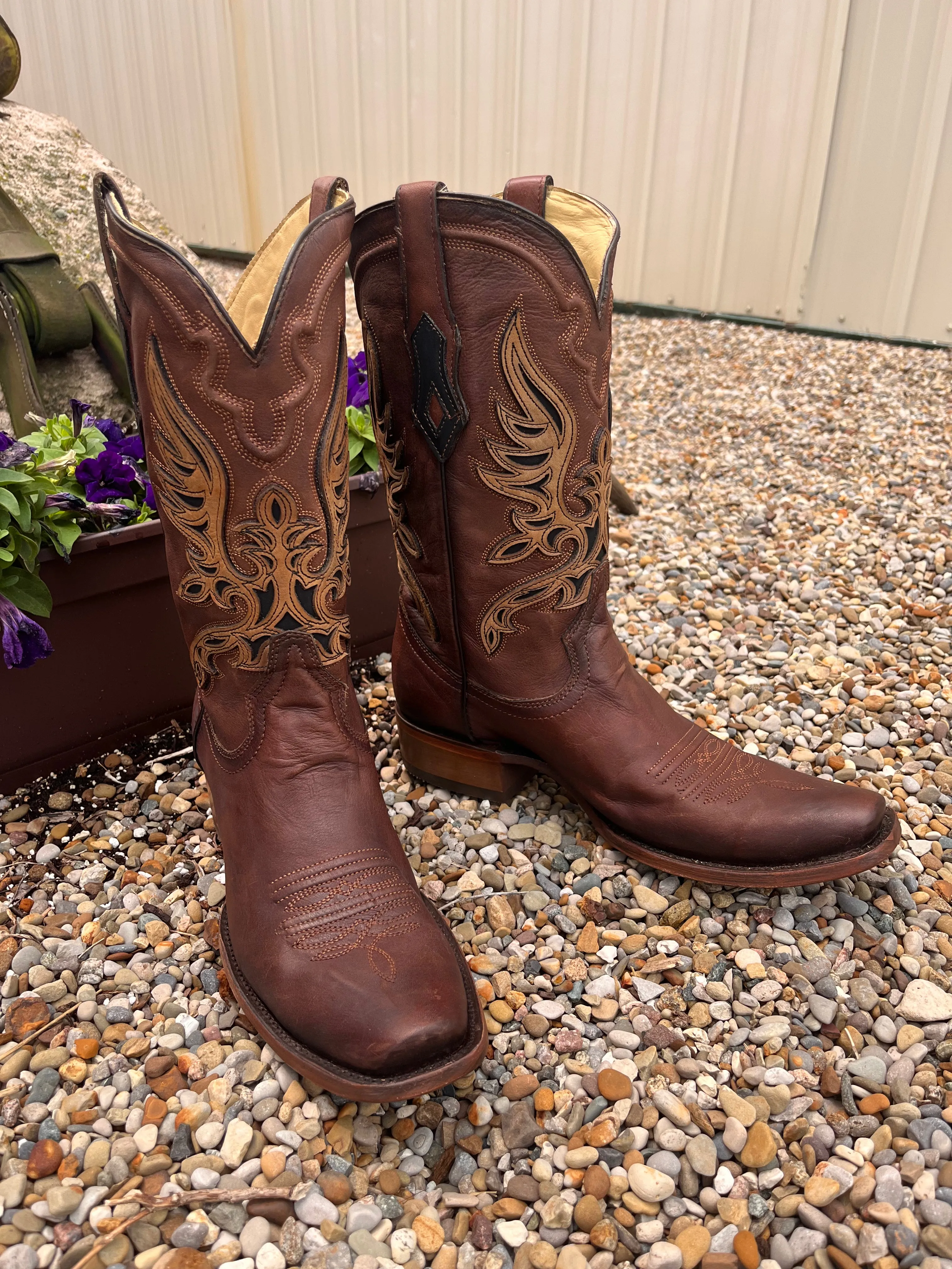 Corral Men's Brown Overlay Square Toe Cowboy Boots C4022