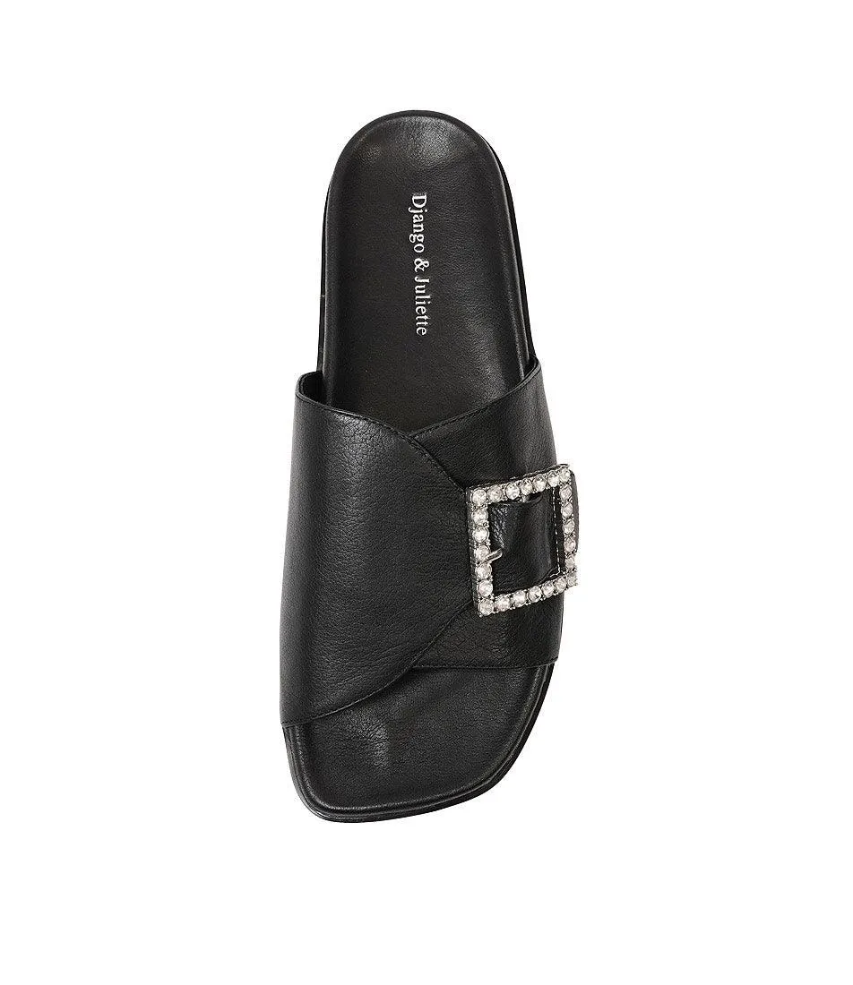 Daisee Black Leather Slides