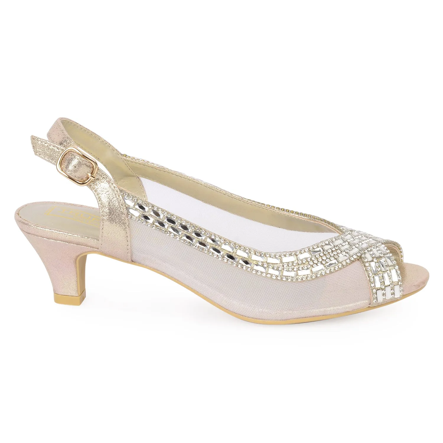 Diamonte Gold Crosover Kitten Heels.