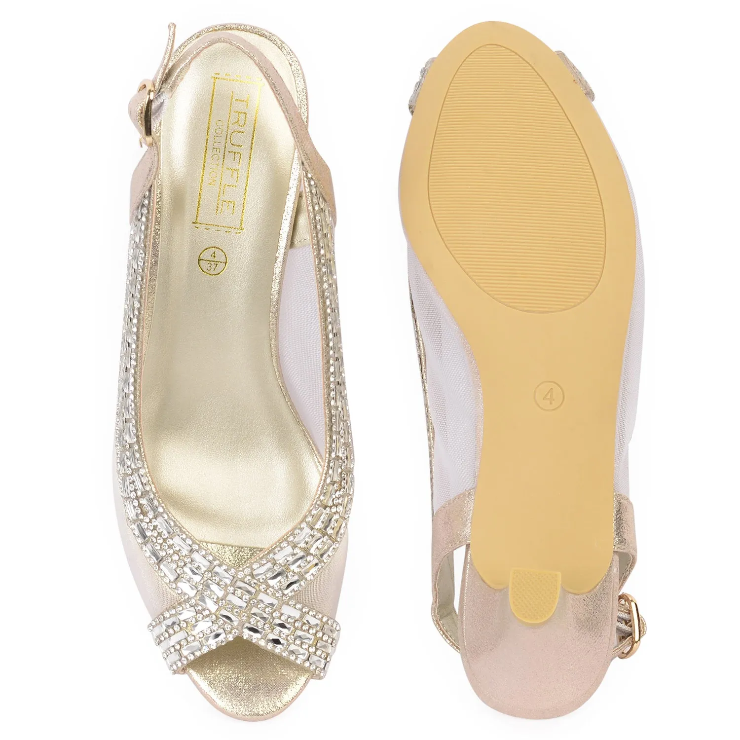 Diamonte Gold Crosover Kitten Heels.