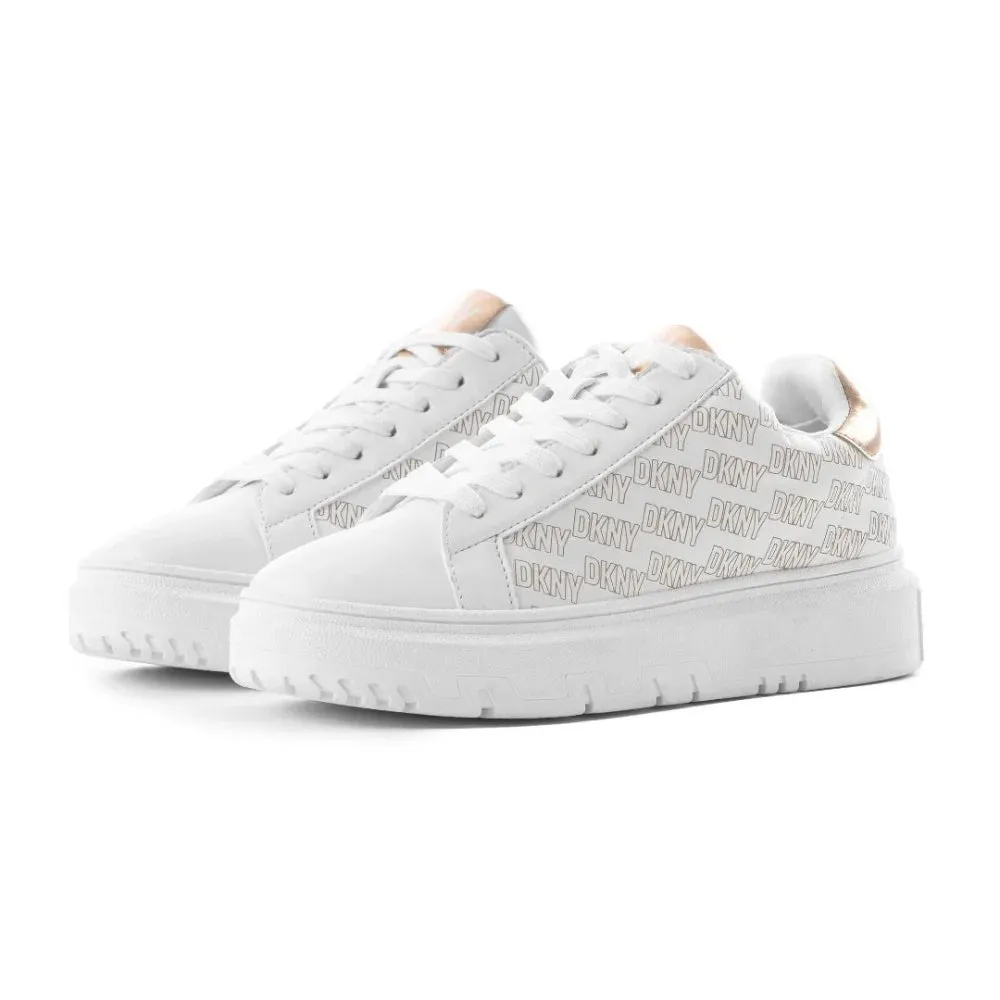 DKNY Scattered Logo Leather Sneakers Women - WHTGLD