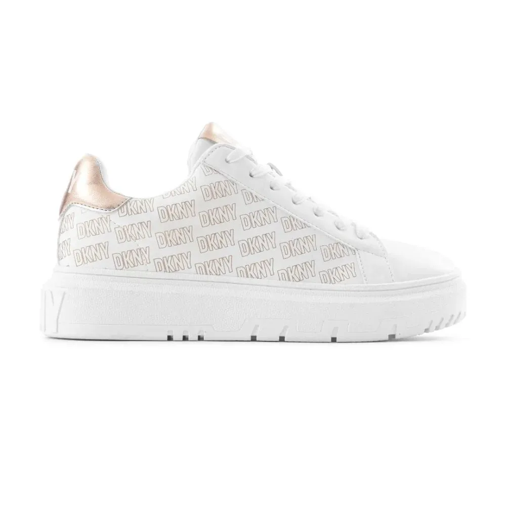 DKNY Scattered Logo Leather Sneakers Women - WHTGLD