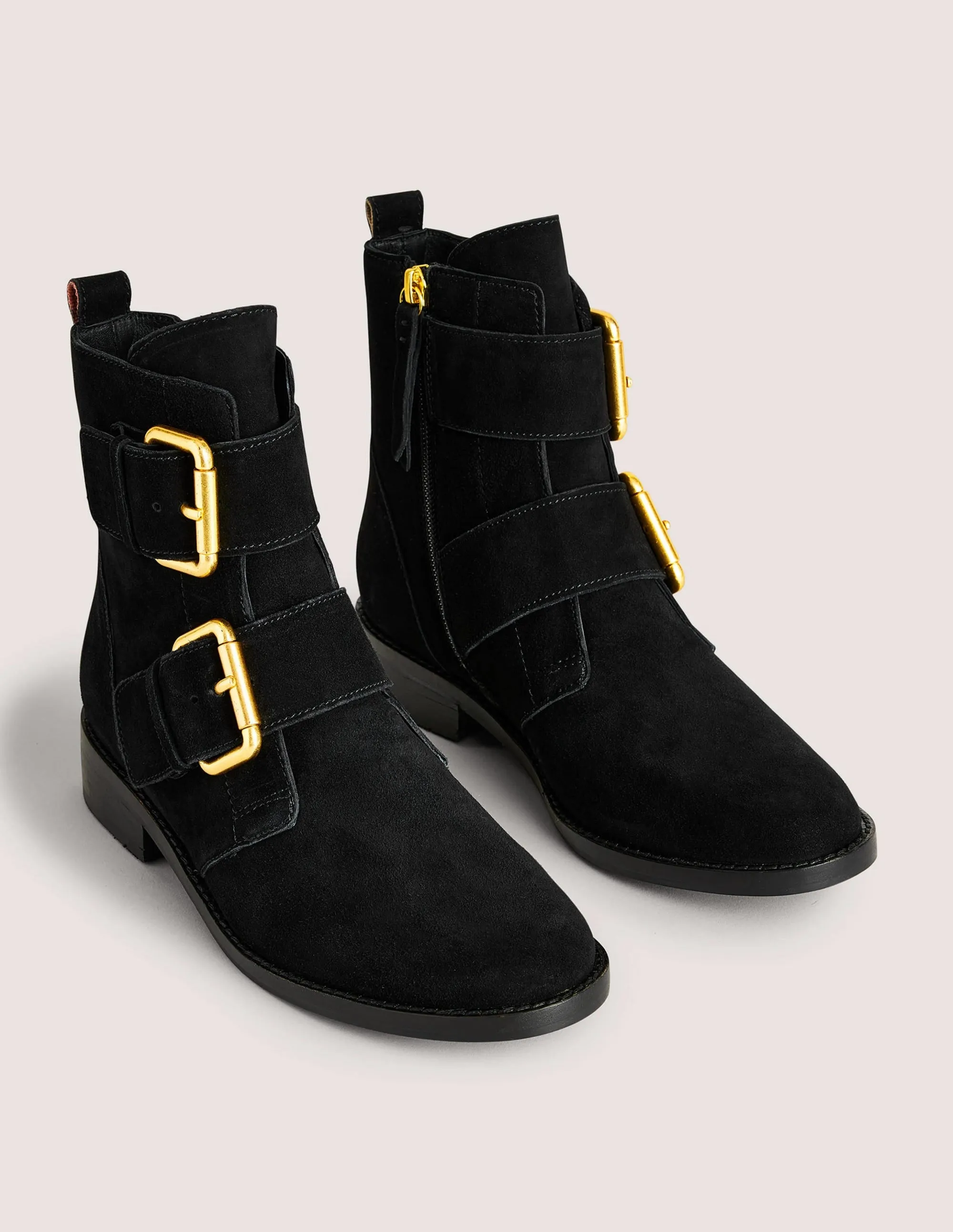 Double Buckle Ankle Boots-Black