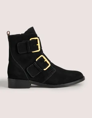 Double Buckle Ankle Boots-Black