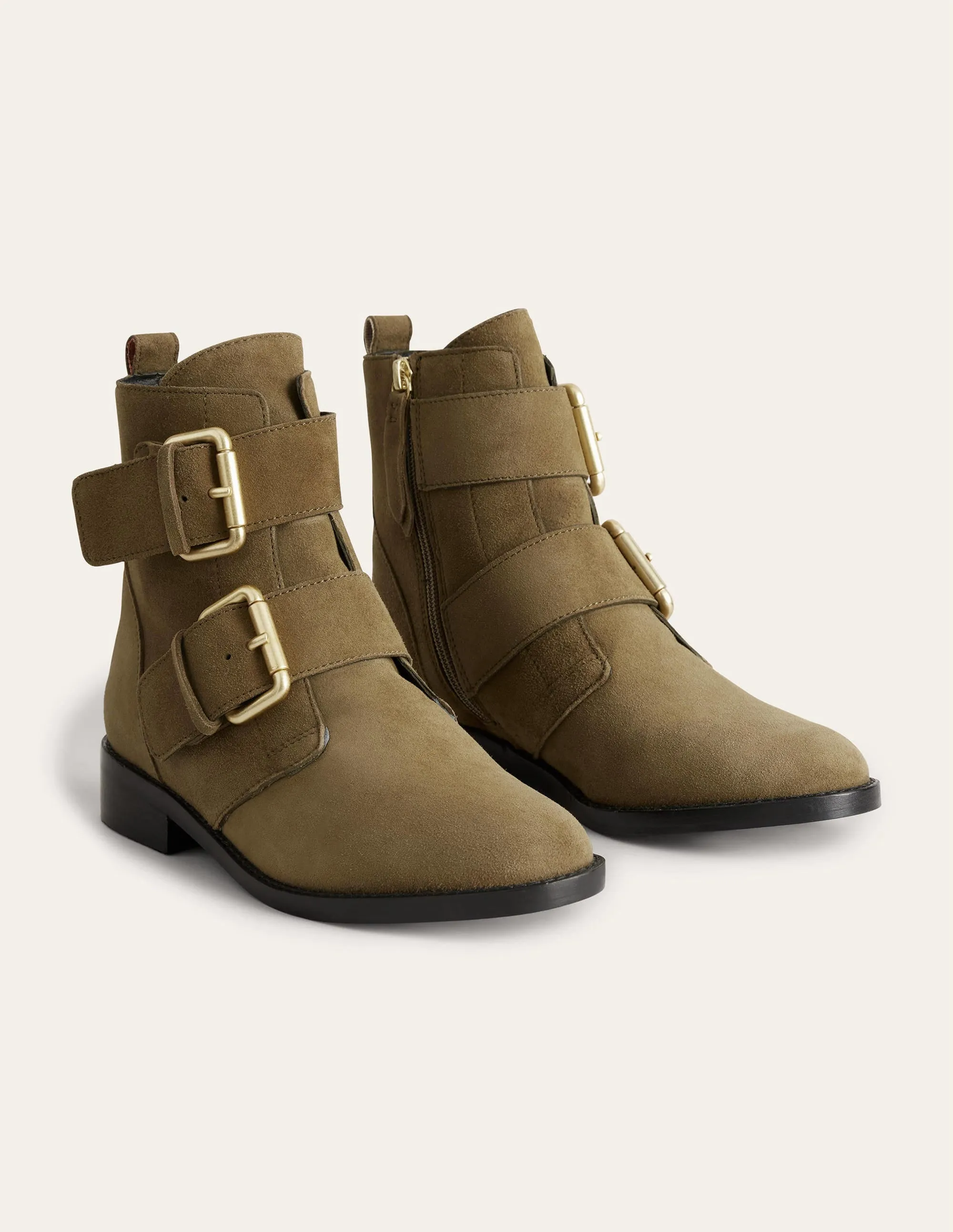 Double Buckle Ankle Boots-Deep Olive