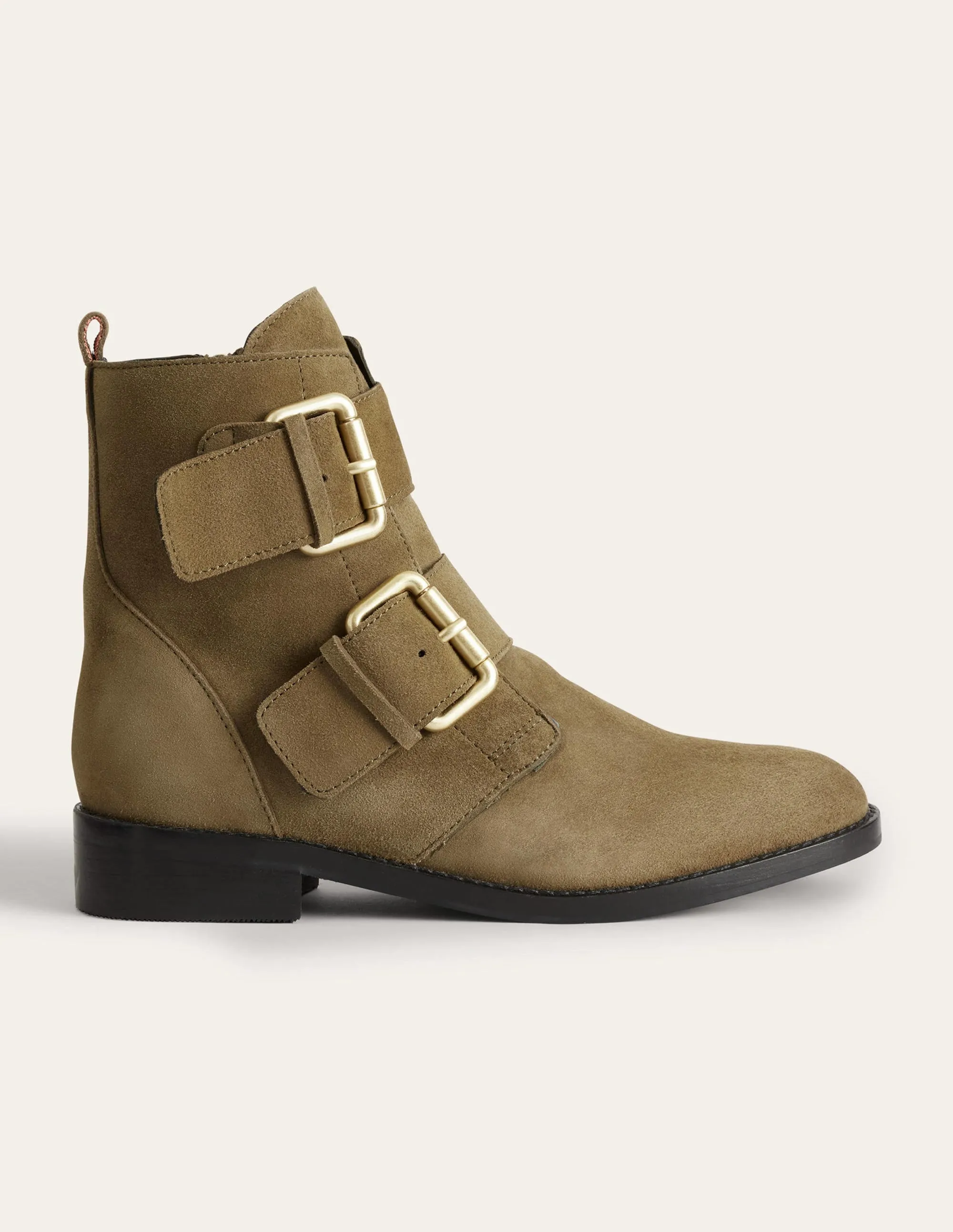 Double Buckle Ankle Boots-Deep Olive