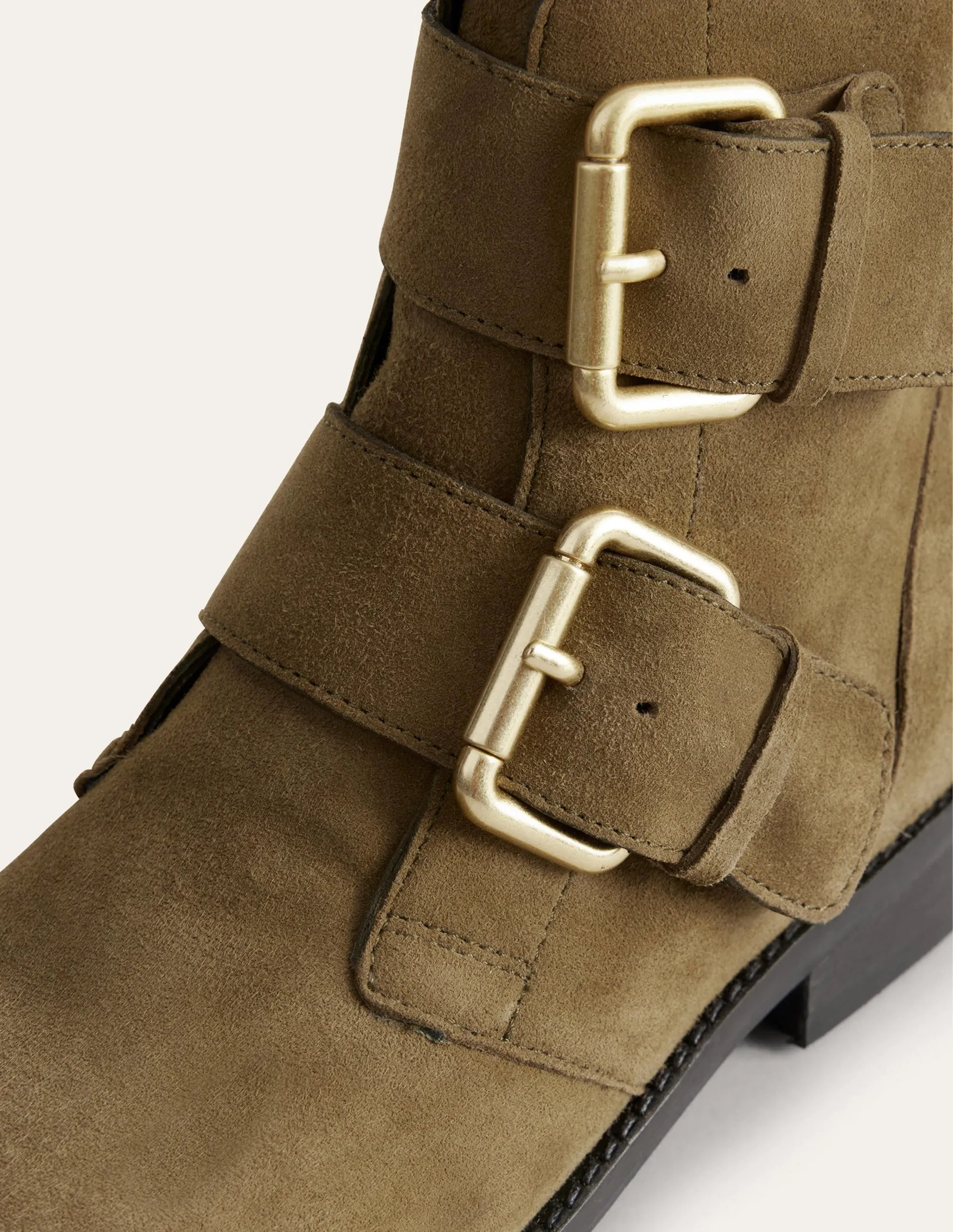 Double Buckle Ankle Boots-Deep Olive