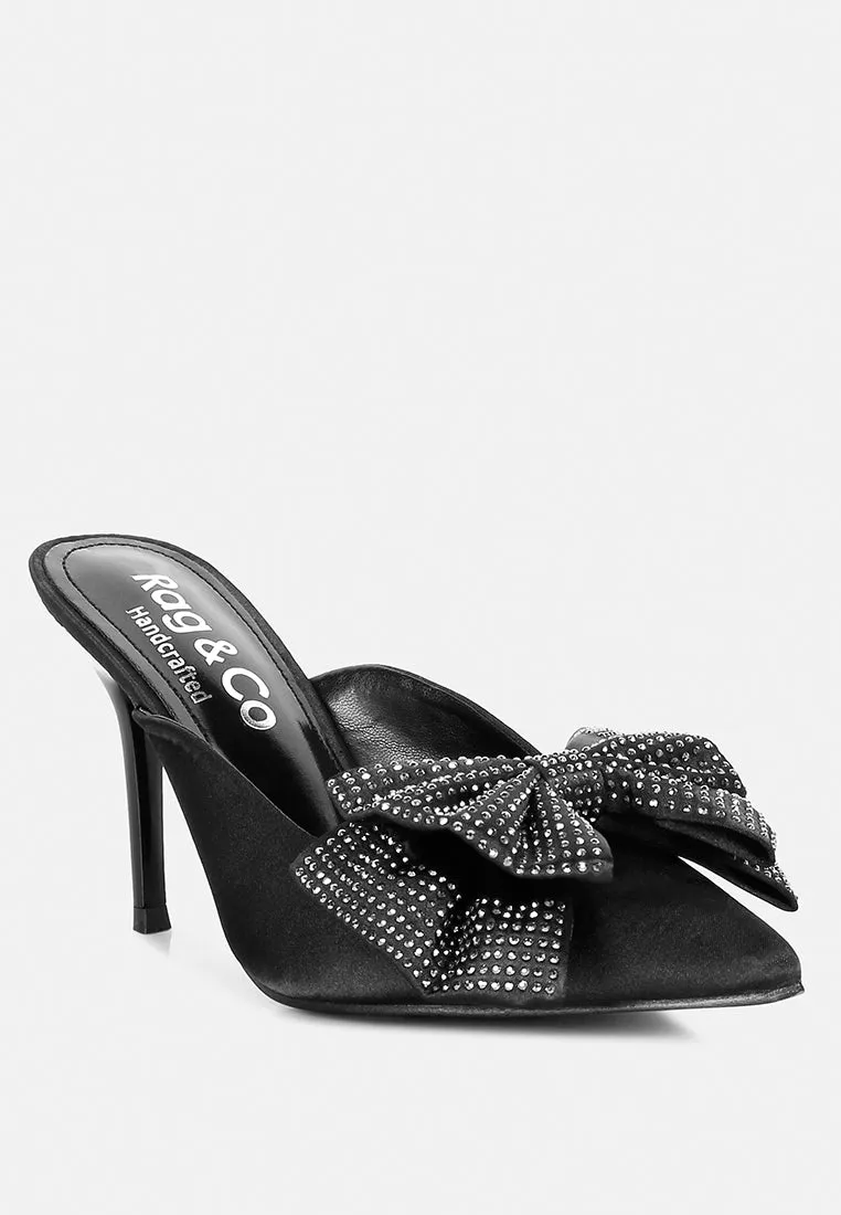 Elisda Blue Diamante Bow Heeled Mules