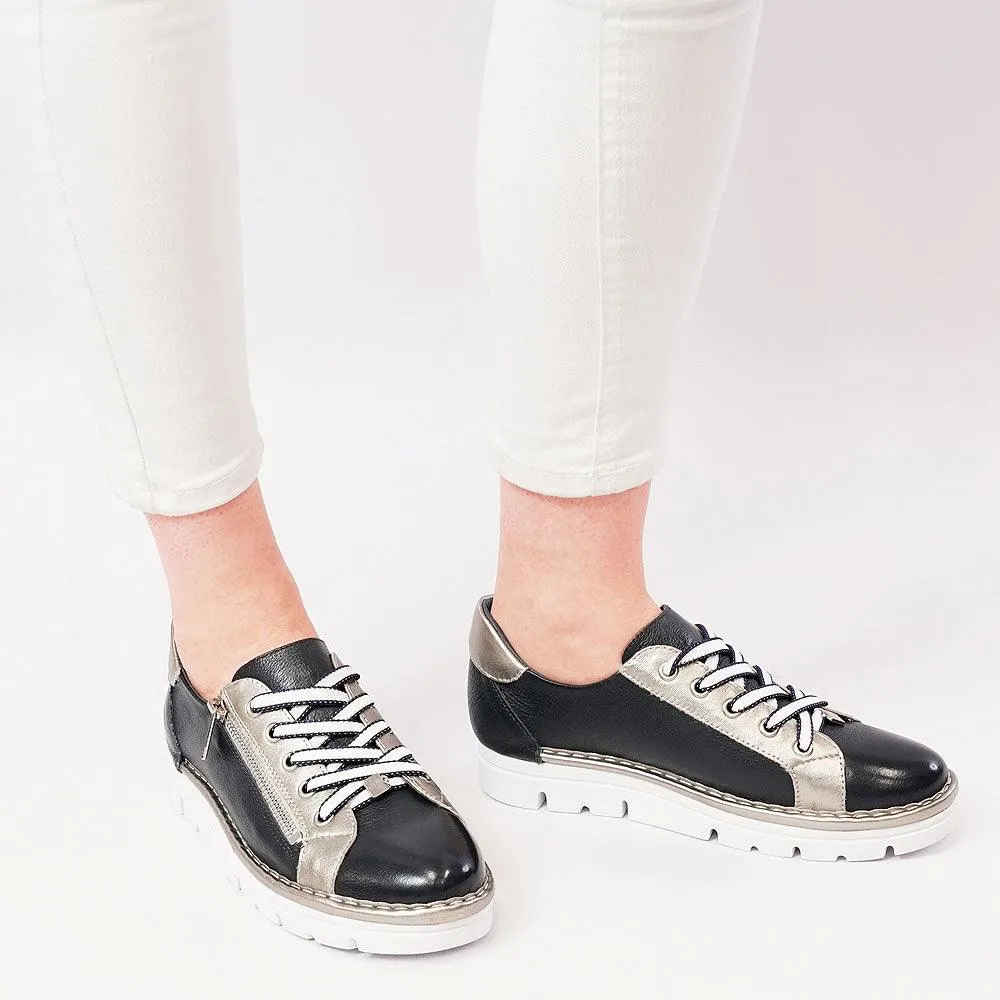 Elos Navy/Argento Leather Sneakers