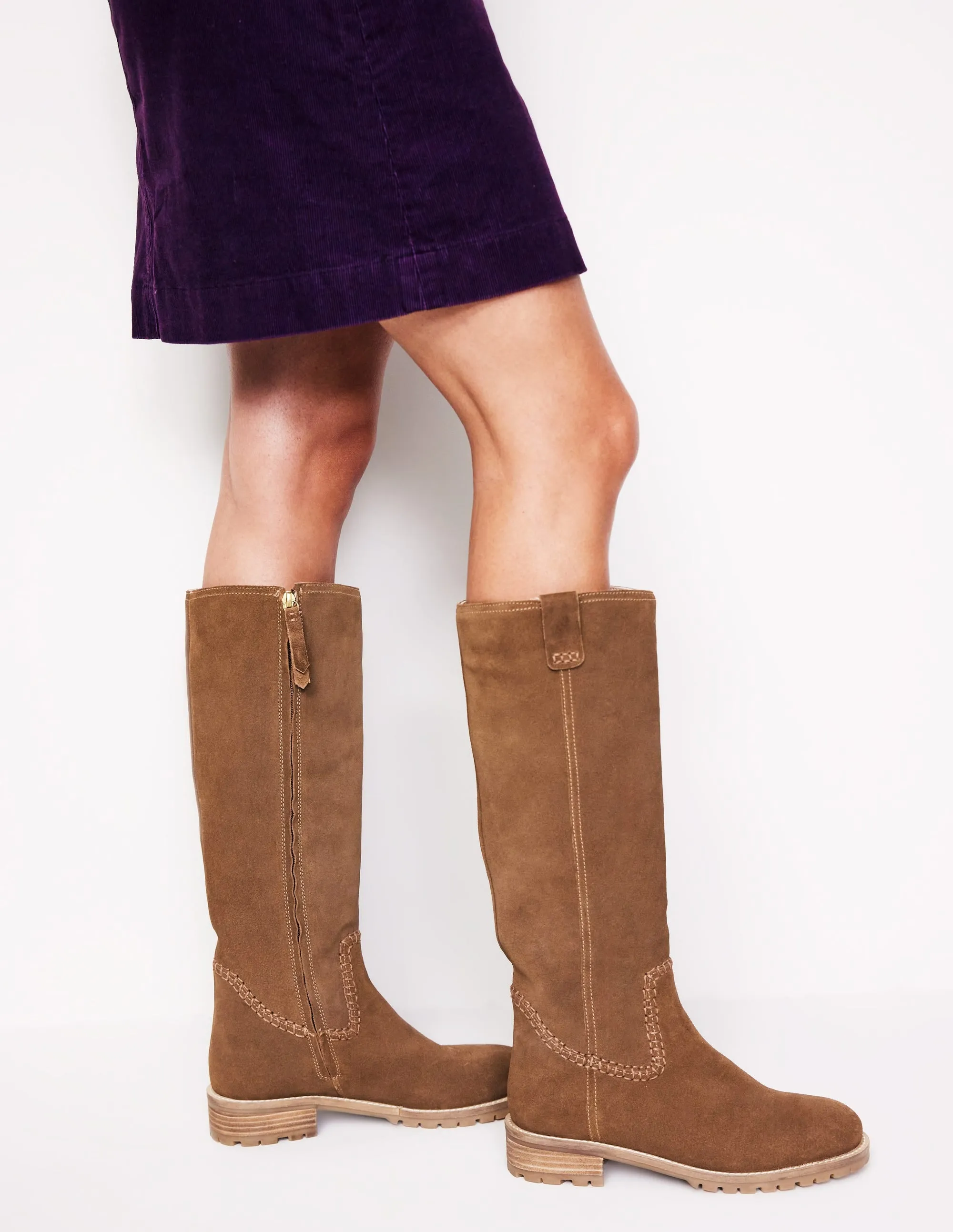 Flat Knee Boots-Tan