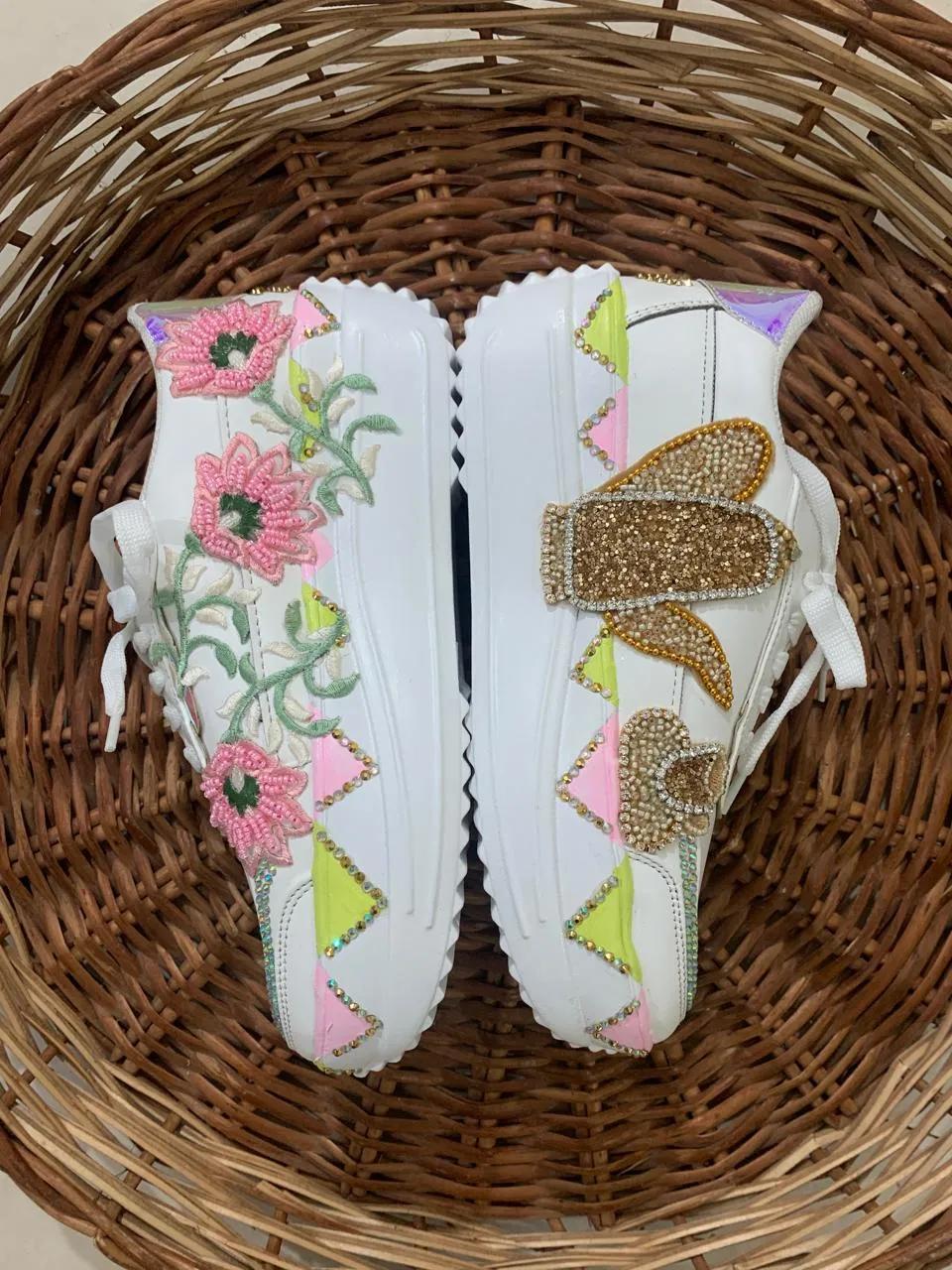 FUNKY N TRENDY tea theme and floral theme bridal sneakers / bridesmaid sneakers