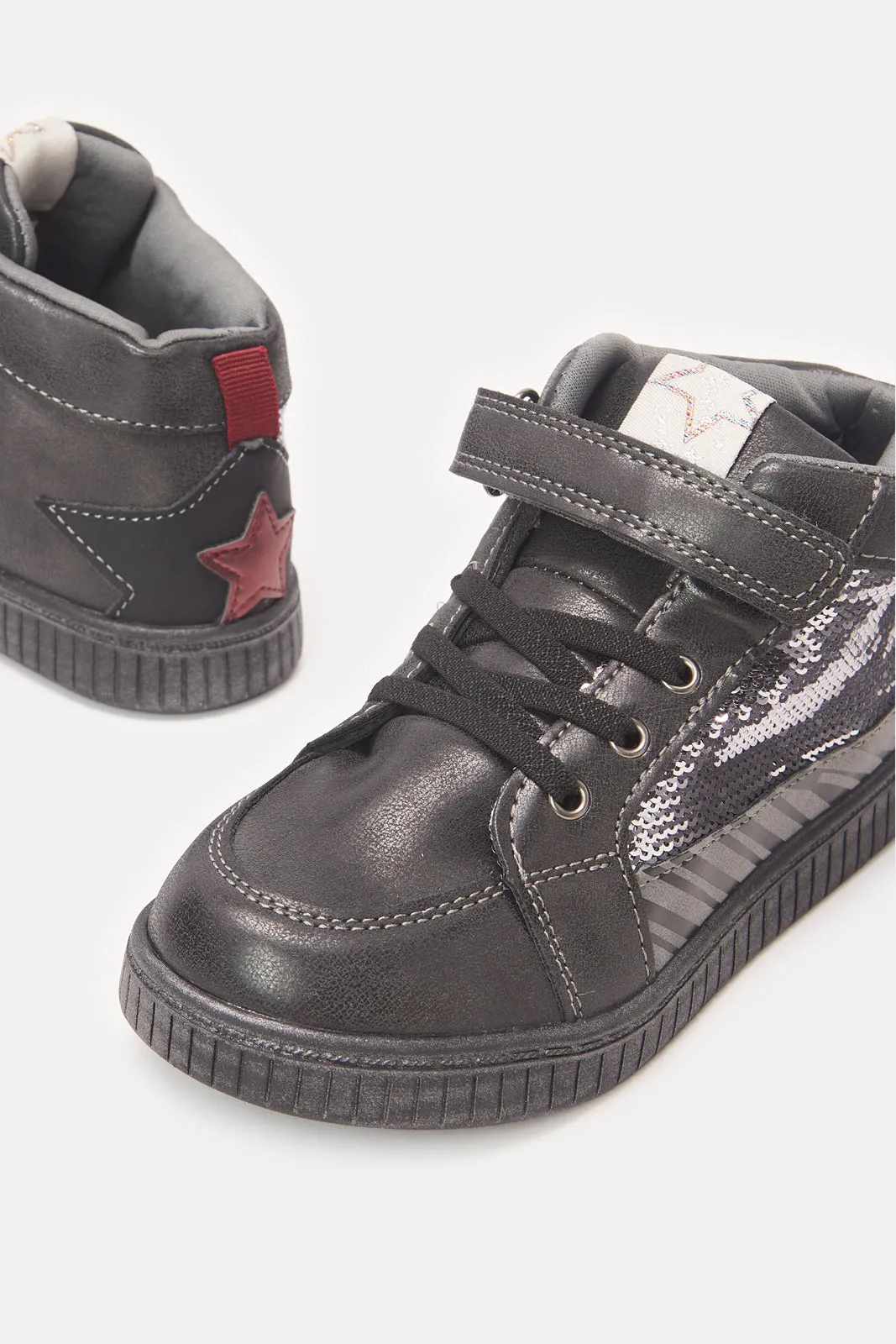 Girls Black Sequin Detail High-Top Sneakers