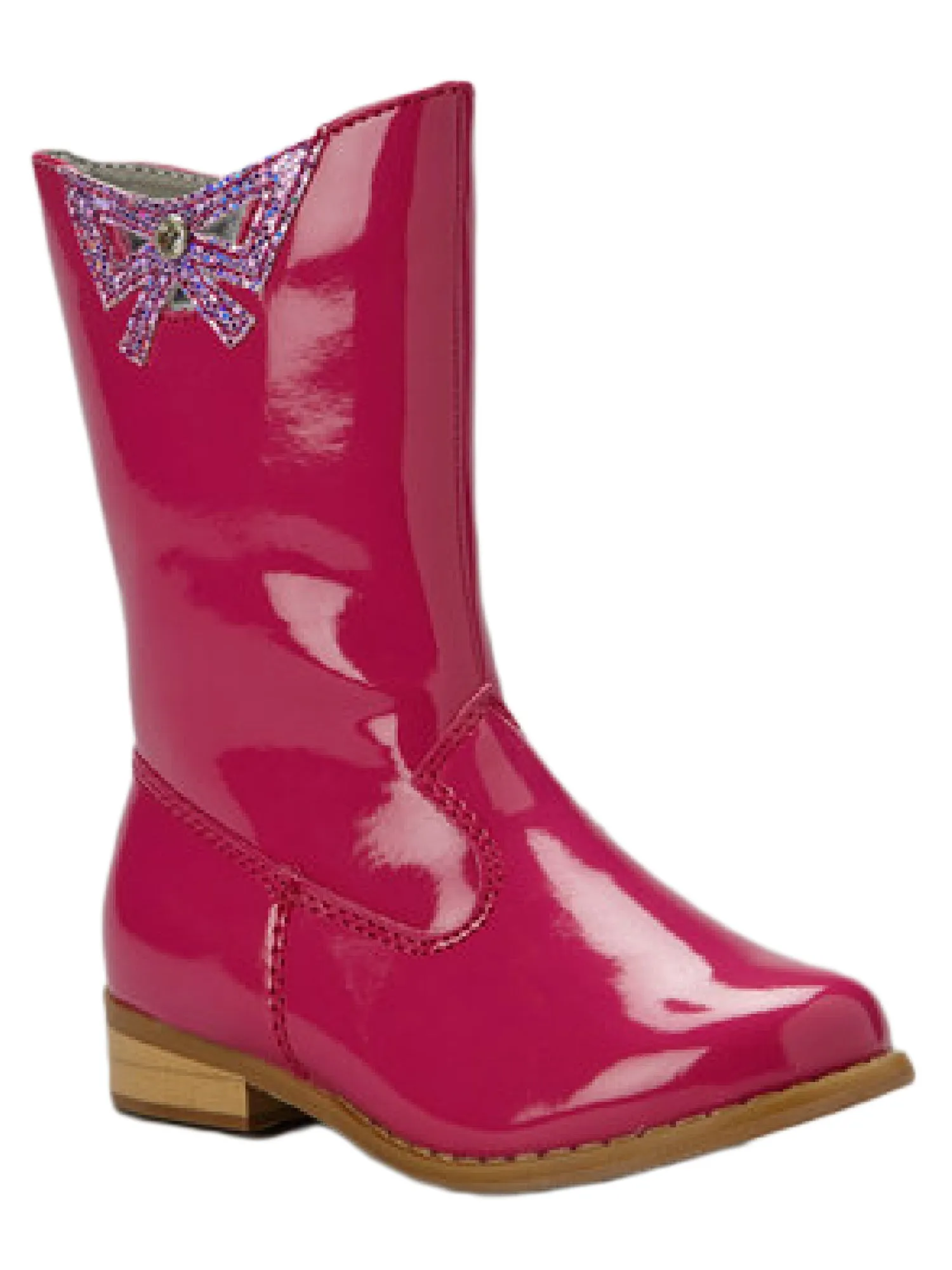 Girls Fuchsia Glitter Bow Applique Fashion Boots 7-Toddler-4 Kids