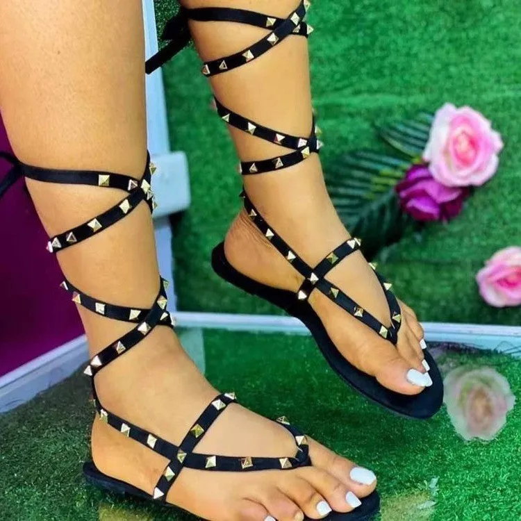 Gold-Tone Stud Adjustable Around Ankle Sandals