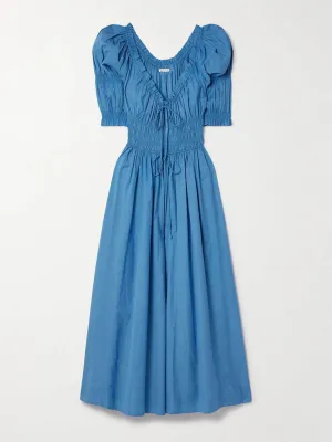 Ischia shirred cotton-blend voile midi dress